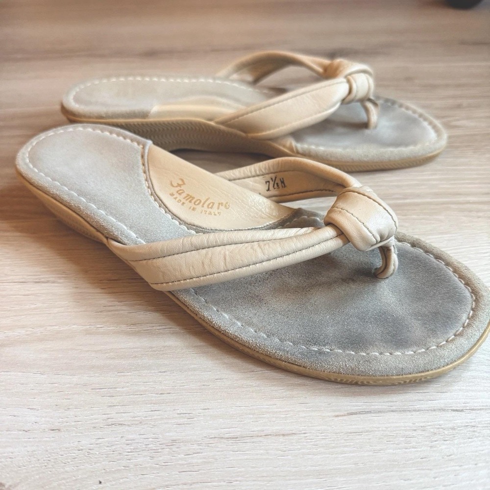 70's/80's Famolare Italian Ladies 7.5 Narrow Ivory Leather Open Toe Wedge